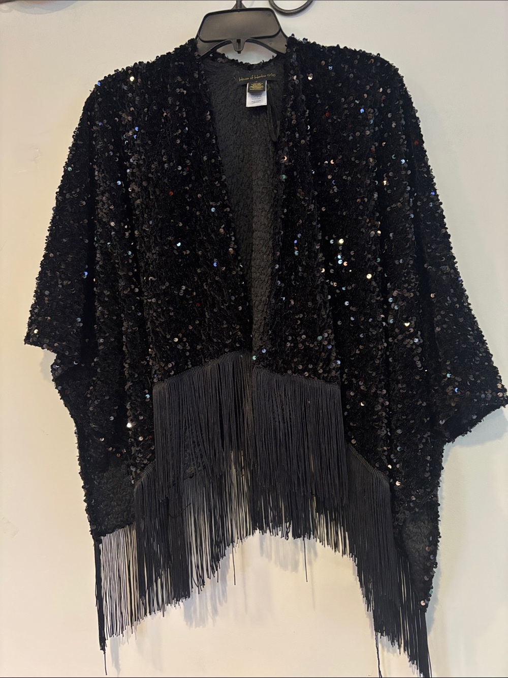 House of Harlow 1960 Black Sequin Fringe Cape